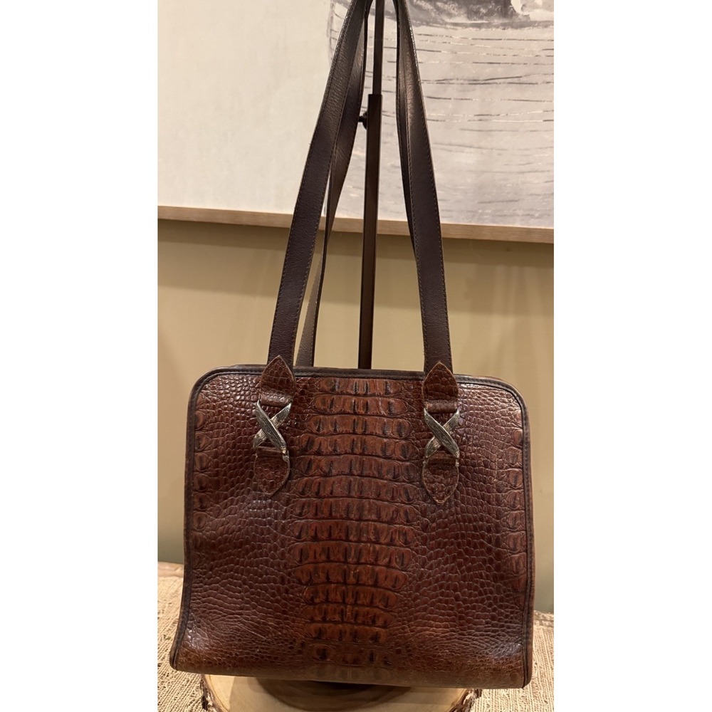 Vintage Brighton Croc Embossed Y2K Brown Leather‎ Shoulder Bag Tote 37445